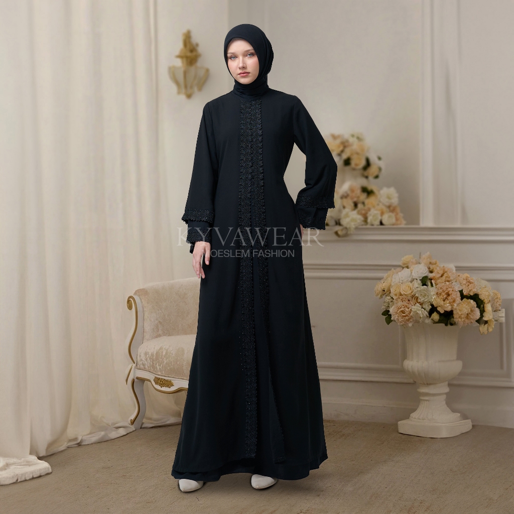 GAMIS ABAYA WANITA KEKINIAN LM-072 / GAMIS HITAM MEWAH ELEGAN / DRESS GAMIS WUDHU FRIENDLY PREMIUM