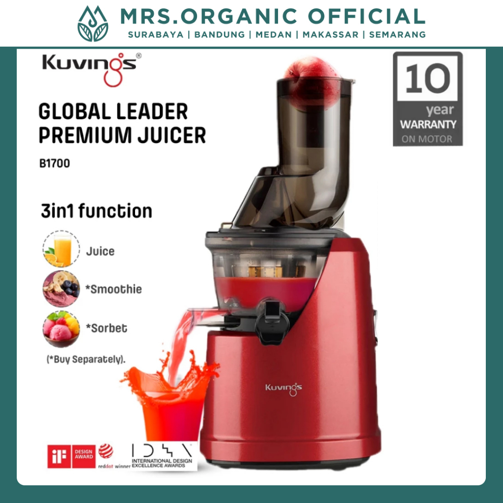 Slow Juicer Kuvings B1700 Whole Dark Red Sorbet Ice Cream Smoothiest  Maker Premium Original Garansi