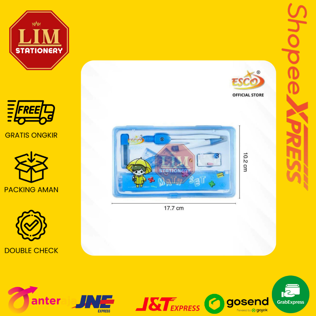 Jual ESCO Math Set 7 in 1 / Alat Tulis Set Sekolah Geometri Lengkap ...