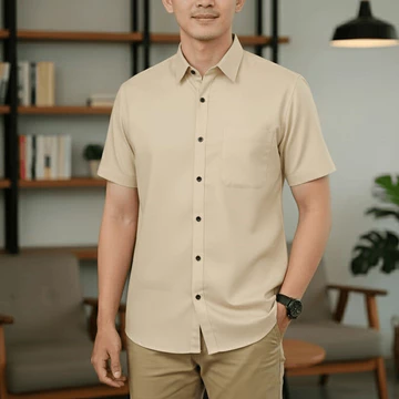 Hem Pria Lengan Pendek Oplain Baju Kemeja Dewasa Formal Polos Slimfit Katun Premium Distro