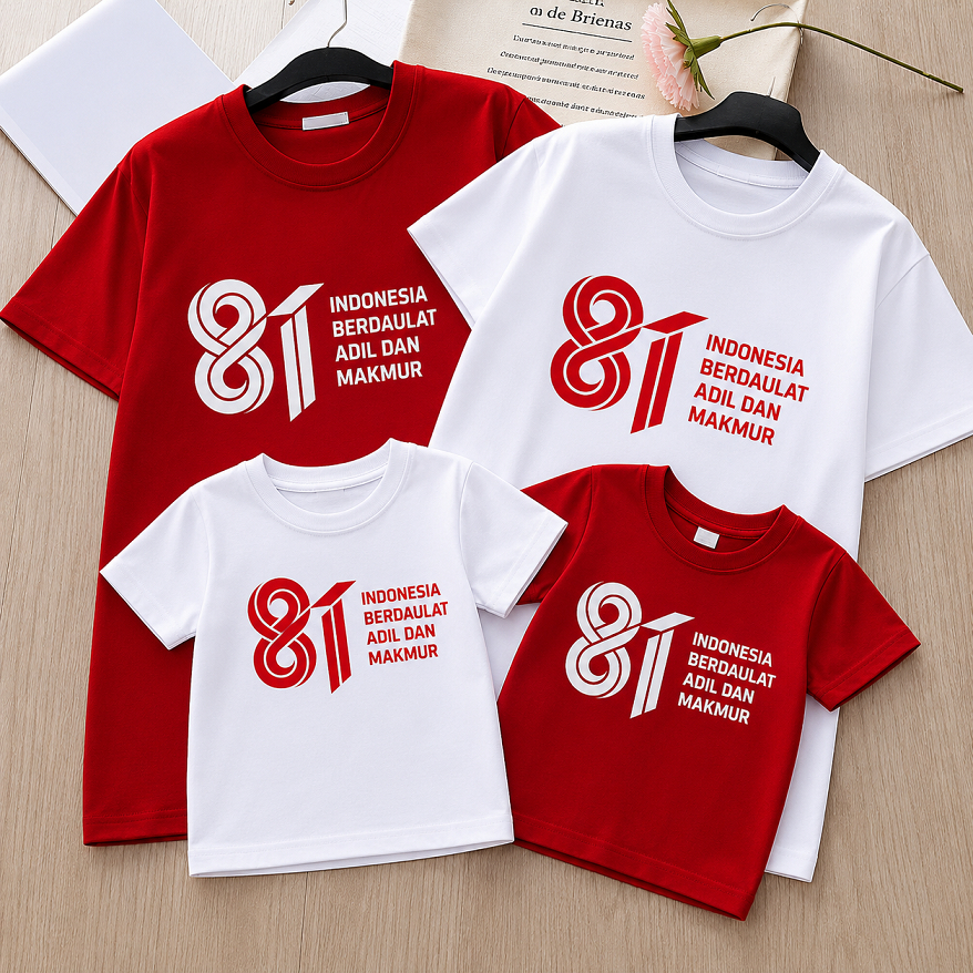 KAOSBRO - Logo Resmi Kaos 17 Agustus HUT RI ke 81 - Premium Quality - Indonesia merdeka - Kaos Kemerdekaan - 100% katun - Anak dan Dewasa