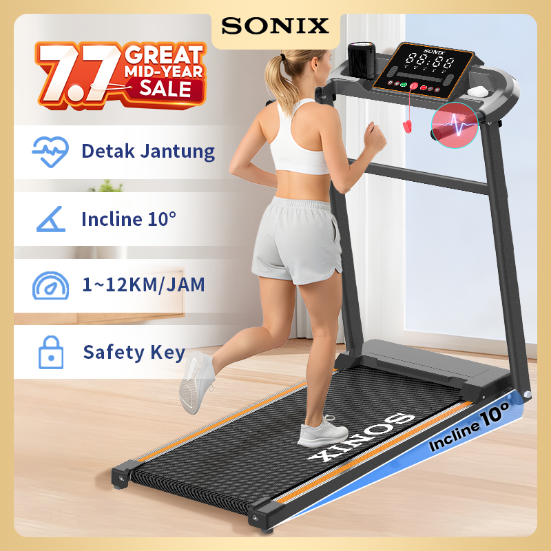 Sonix Incline Listrik Treadmill STR05 Heart Rate Walking Pad Multifungsi Low Power Electric Big LED Display Foldable Running Pad Alat Olahraga