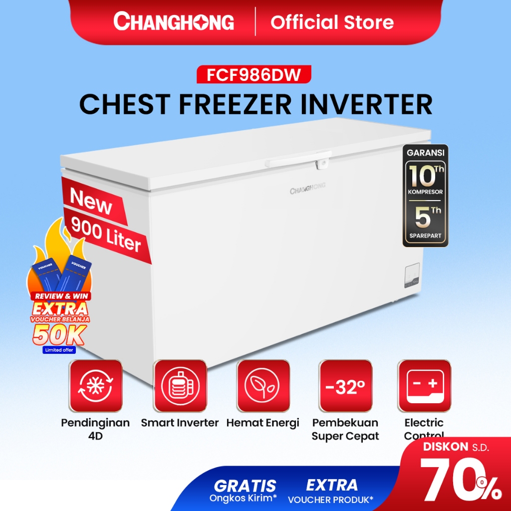 Jual Changhong Chest Freezer FCF986DW Kapasitas 900 Liter (Inverter ...