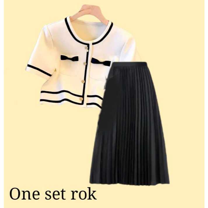 Jual ONE SET ROK + ATASAN POLO CROP RAJUT KNIT KEKINIAN MOTIF SALUR ...