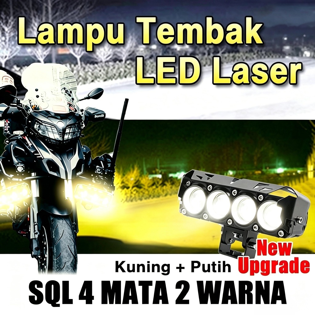Lampu Sorot LED Laser Mobil Motor 12V-24V Tahan Air Anti Panas Universal Putih Kuning