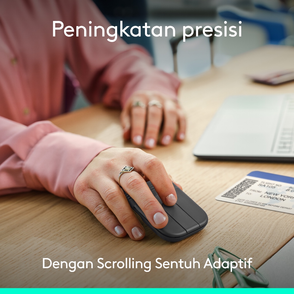 Logitech Mobi Fold, Mouse Perjalanan Ultra-Portabel, Kecil dan Ringan, Gulir Sentuh, Klik Tenang, 4K DPI, Bluetooth, untuk Windows PC, Mac, Chromebook (7)