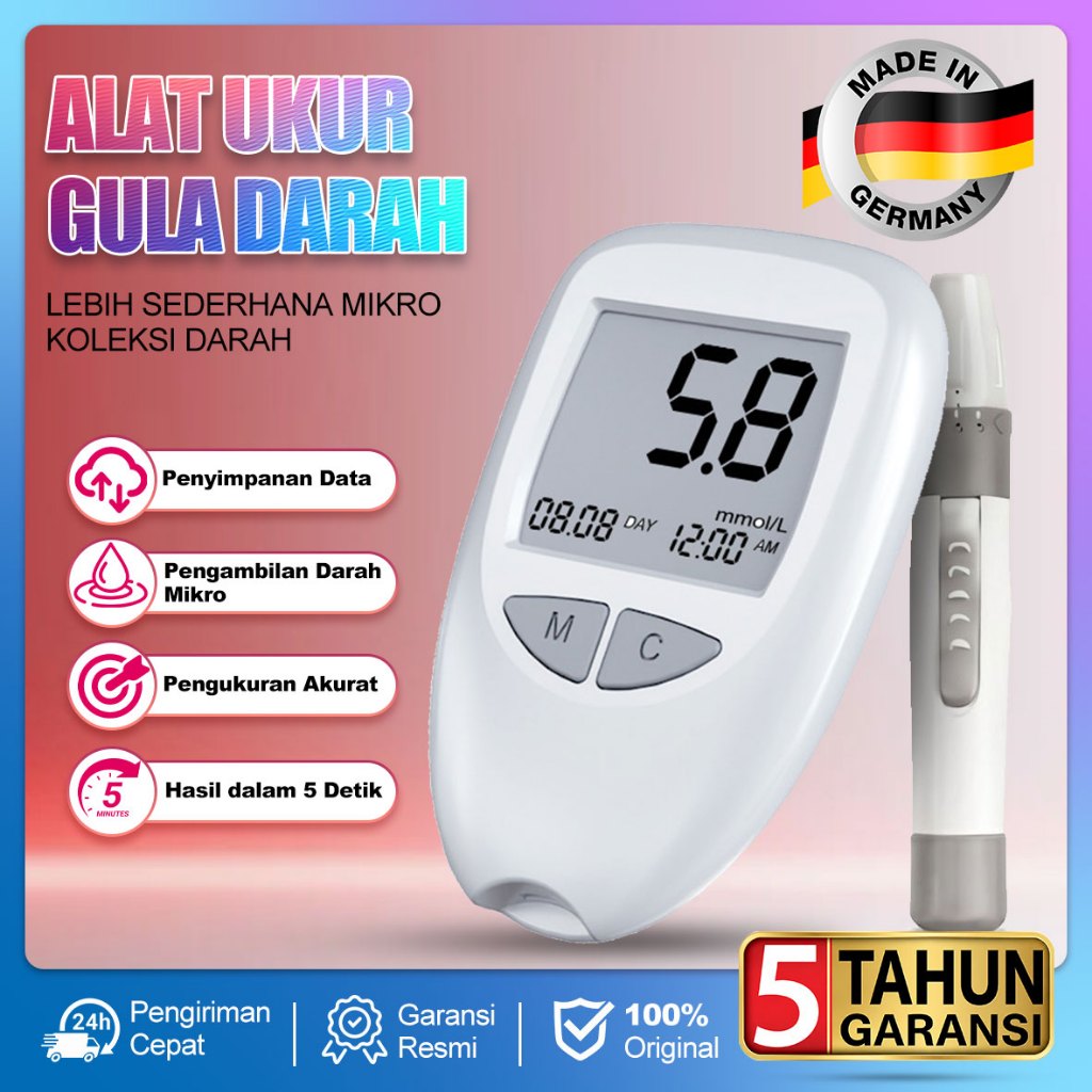 [Promo Hemat]Alat Tes Gula Darah Glukometer Digital Alat Cek Gula Darah Mandiri Akurasi Tinggi Tanpa Kode Layar LCD Besar Sampel Darah Sedikit Hasil 5 Detik Baterai Tahan Lama Portabel Rumahan(Alat Ukur Gula Darah)