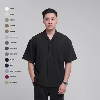 Heyplain Kemeja Oversized Linen Black - Bowling Oversized Linen Shirt