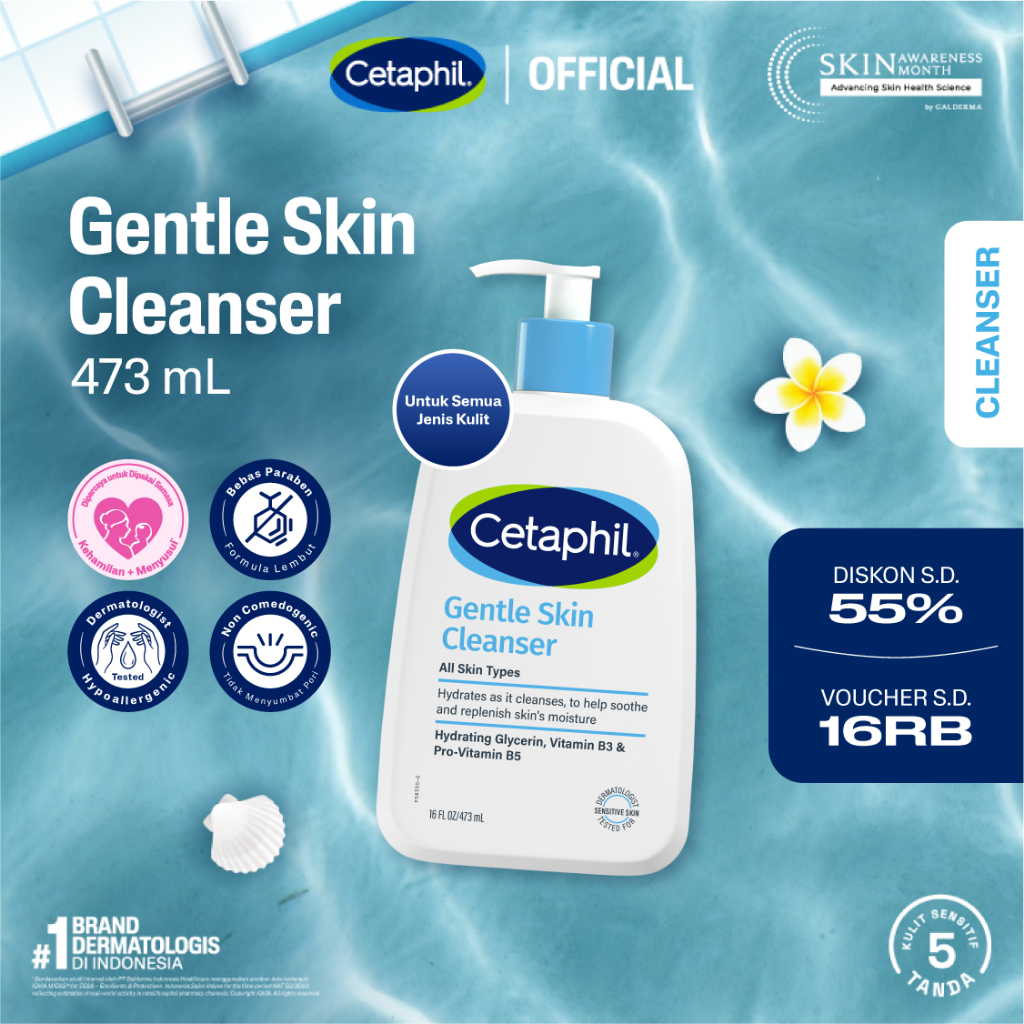 Cetaphil Gentle Skin Cleanser 473ml dengan Niacinamide, Glycerin dan Panthenol Sabun Pembersih Muka Untuk Segala Jenis Kulit