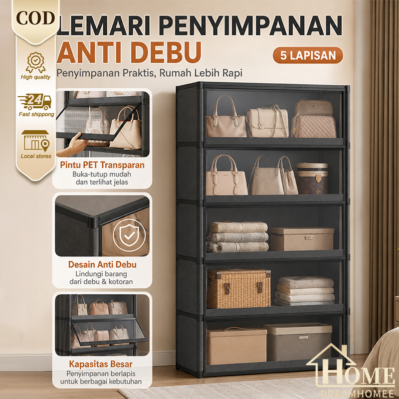 COD Lemari pajangan Tertutup rapat dan tahan debu Rak Ruang Tamu Estetis Rak Baju Multifungsi Anti Debu Penggunaan Rumah Tangga
