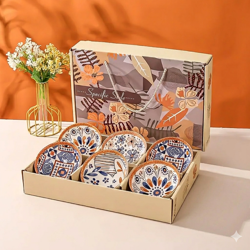 Nexxio Mangkok Keramik Set Premium Bowl Motif / Mangkok Japanese Bowl Set Mangkok Keramik Parcel Mangkok Jepang Souvenir Mangkok Set / Set Mangkok Hadiah Pernikahan / Hampers Kado Hari Raya / Mangkok Keramik Set