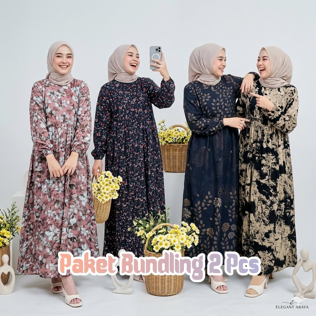 Tampil Cantik dan Hemat dengan Paket Bundling Arsy Midi Dress Gamis Rayon Motif Terbaru