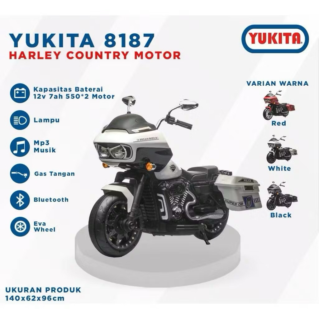 Motor Aki anak listrik Pacific PT 6609 YUKITA 8187 Moge Harley Besar sepeda motor anak remote control