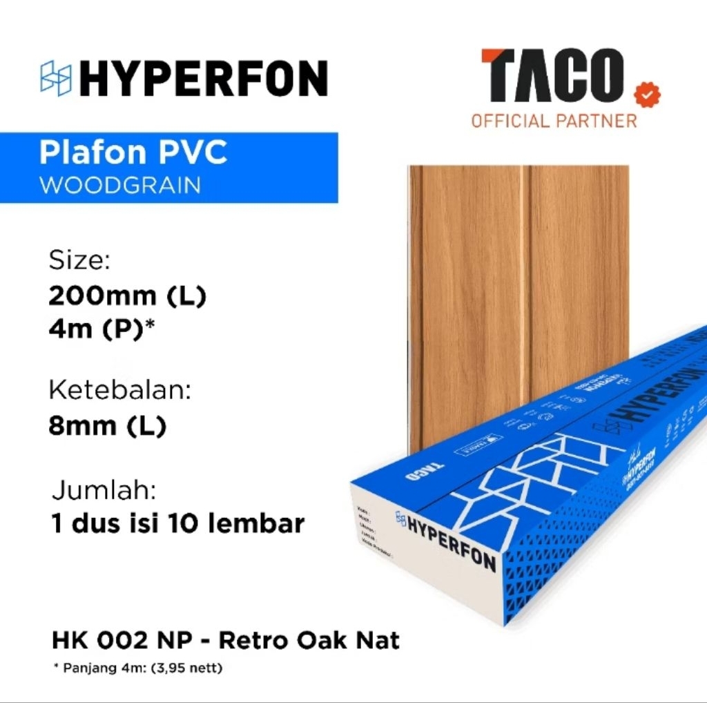 Jual PERDUS (10 lembar) Hyperfon Plafon PVC Taco Serat Kayu Doff Tebal ...