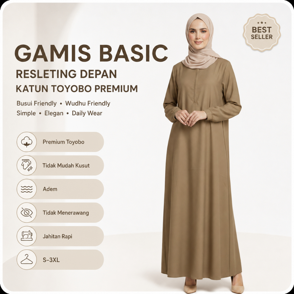 Gamis Seragam PNS Pemda Khaki Wanita Bahan Toyobo Premium - Baju Dinas ASN Abaya Manset Busui Friendly Jumbo