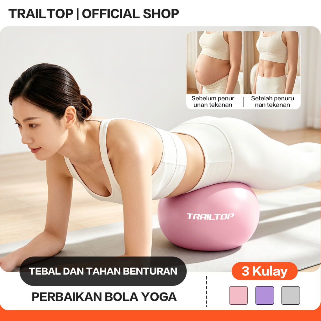TrailTop Bola Yoga Mini Pilates Ball Anti Burst Bola Senam Fitness Core Exercise Gym untuk Wanita & Pria