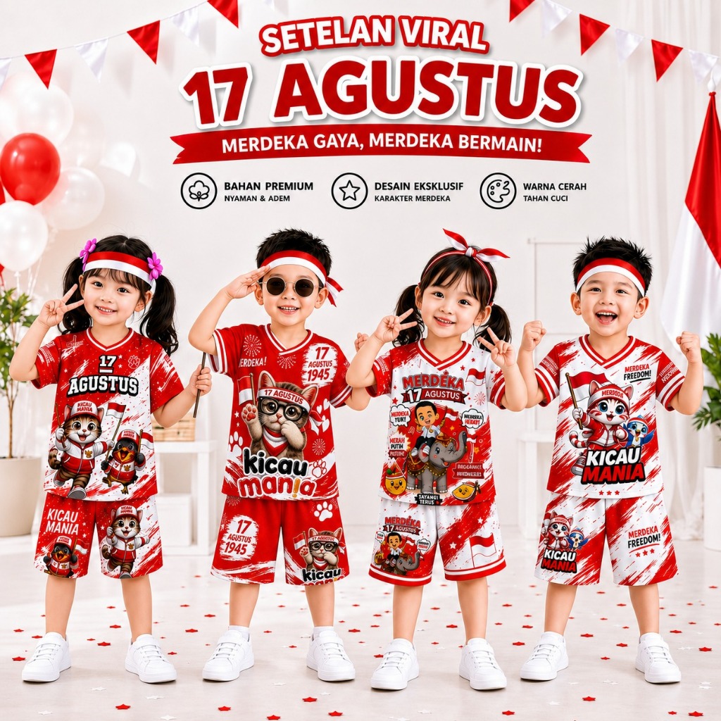 BABYHISYAM - EXCLUSIVE Setelan Jersey Kemerdekaan Indonesia Anak Laki - Laki dan Perempuan Usia 0-13 Tahun Full Printing Bahan DryFit Milano / Setelan Viral / Setelan Merah Putih / Setelan Hut RI Kemerdekaan / Setelan 17 Agustus / Setelan Kemerdekaan