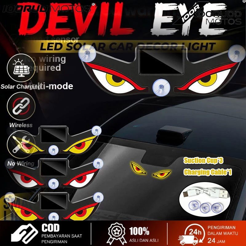 IOORUD Lampu Jendela Mobil LED Kaca Mobil Berbentuk Eye Demon Cerdas  Dekoratif Mata Setan Yang Dipasang Di Mobil, Lampu Ambient Interior / Lampu Neon Peringatan Jendela Nirkabel Tenaga Surya
