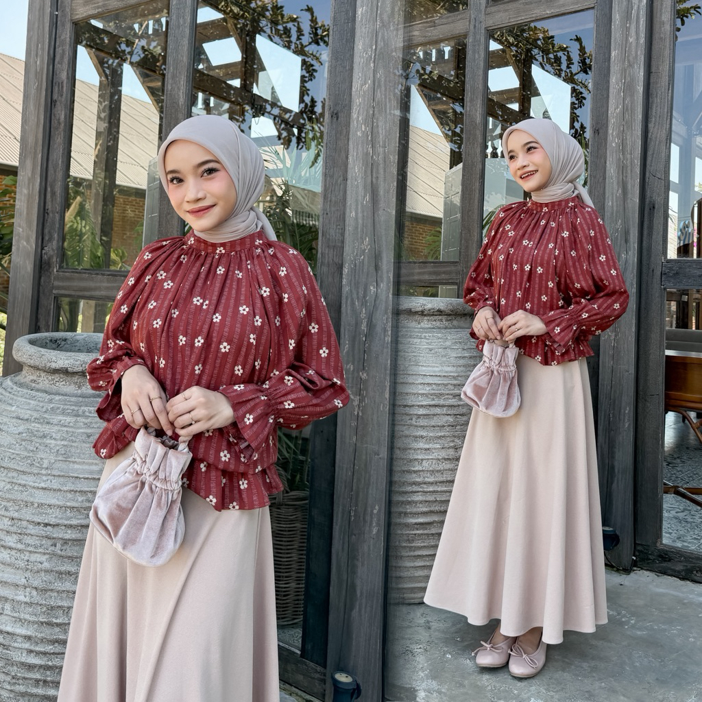 Kiyomi Atasan Model Kerut casual Outfit Bahan Adem Blouse Wanita foto 5