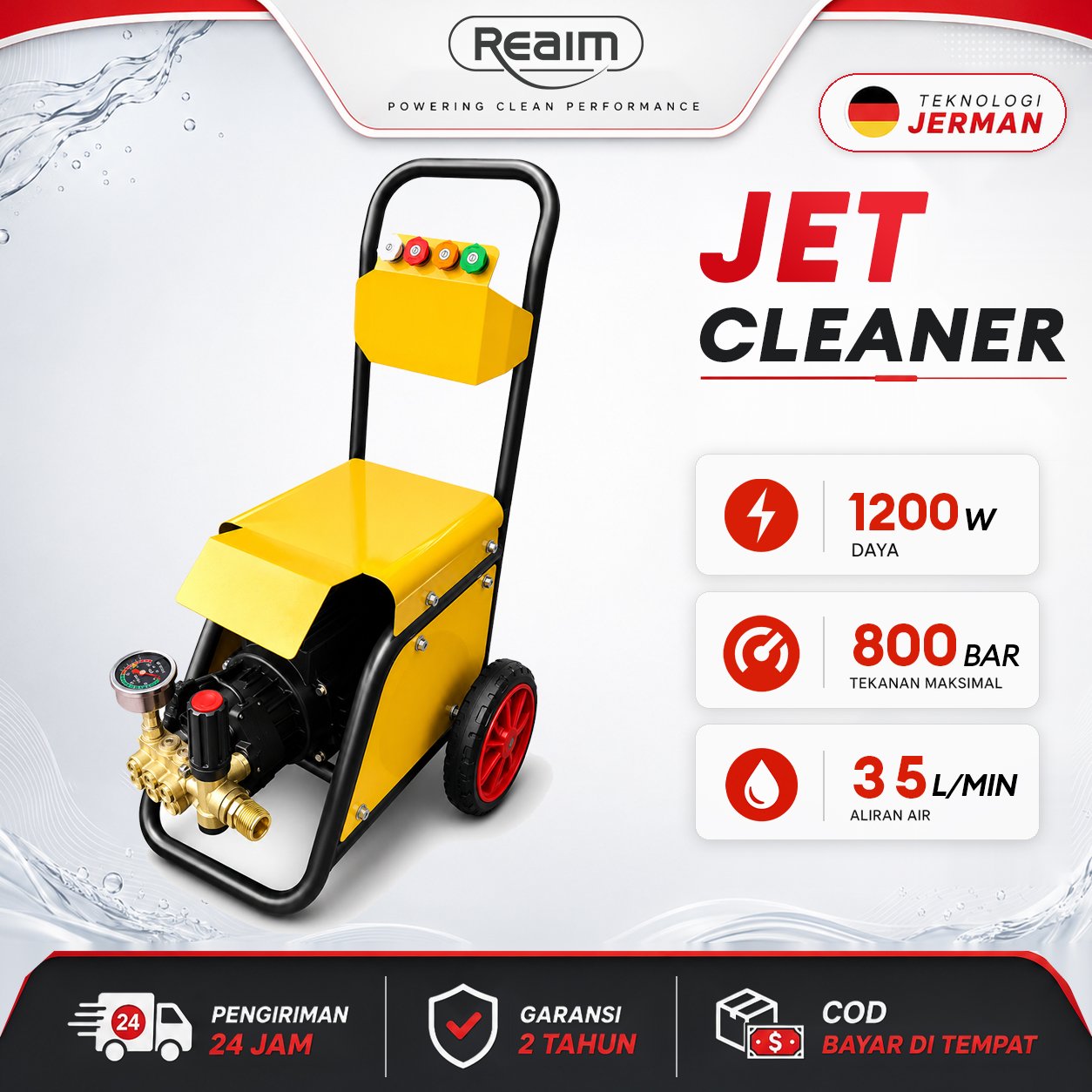 Jual Reaim Jet Cleaner Kuning Ultra 1200Watt 800Bar Mesin Cuci Mobil ...