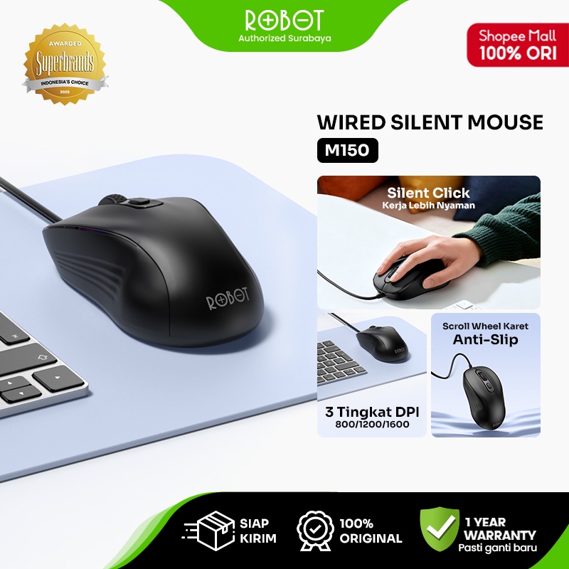 Jual ROBOT Mouse Kabel Ergonomis USB Original Wired Mouse Tombol Senyap ...