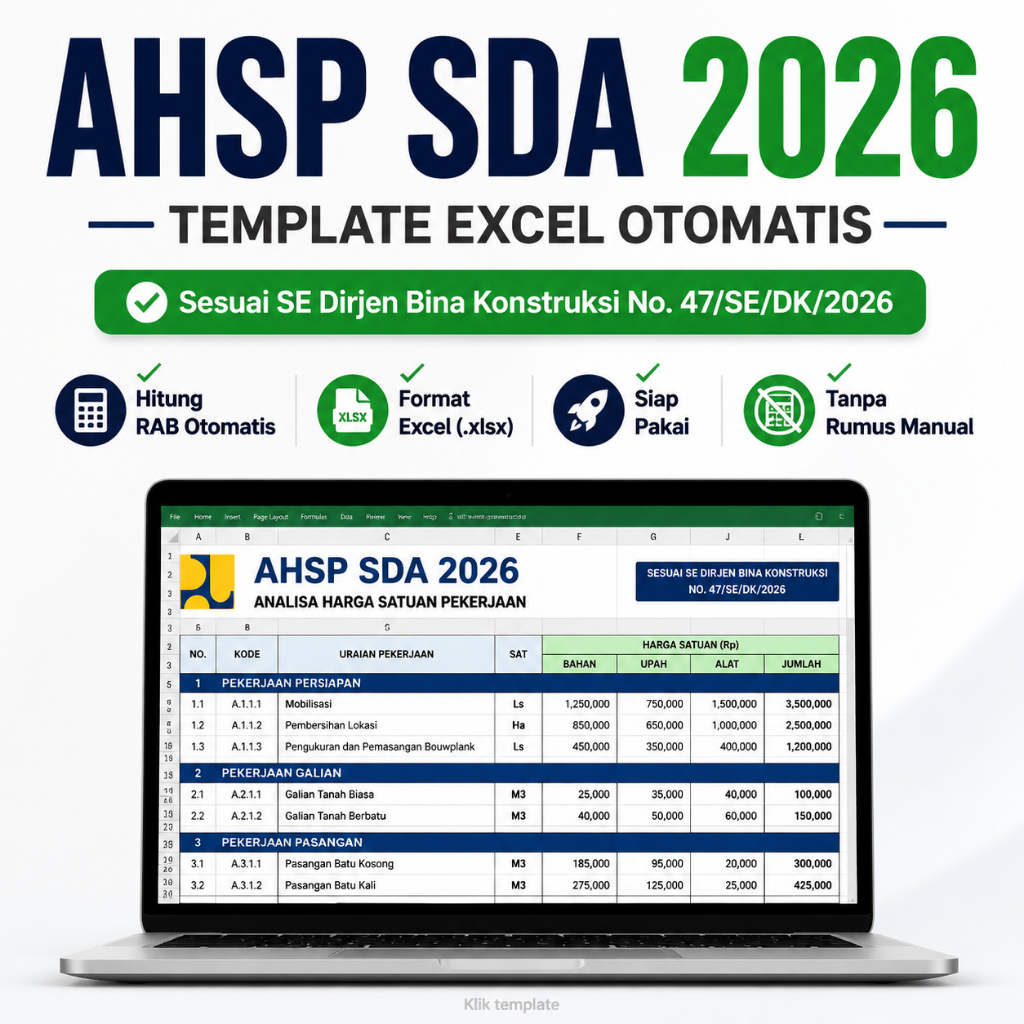 Jual Template Excel AHSP SDA 2026 | Analisa Harga Satuan Pekerjaan ...