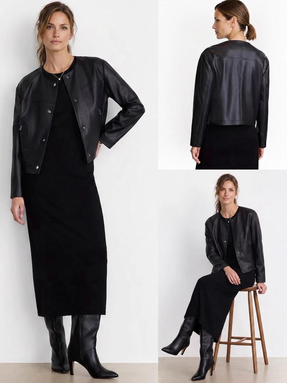 Jaket Kulit Sintetis Wanita LF Faux Leather Zip Pocket Jacket - 2921