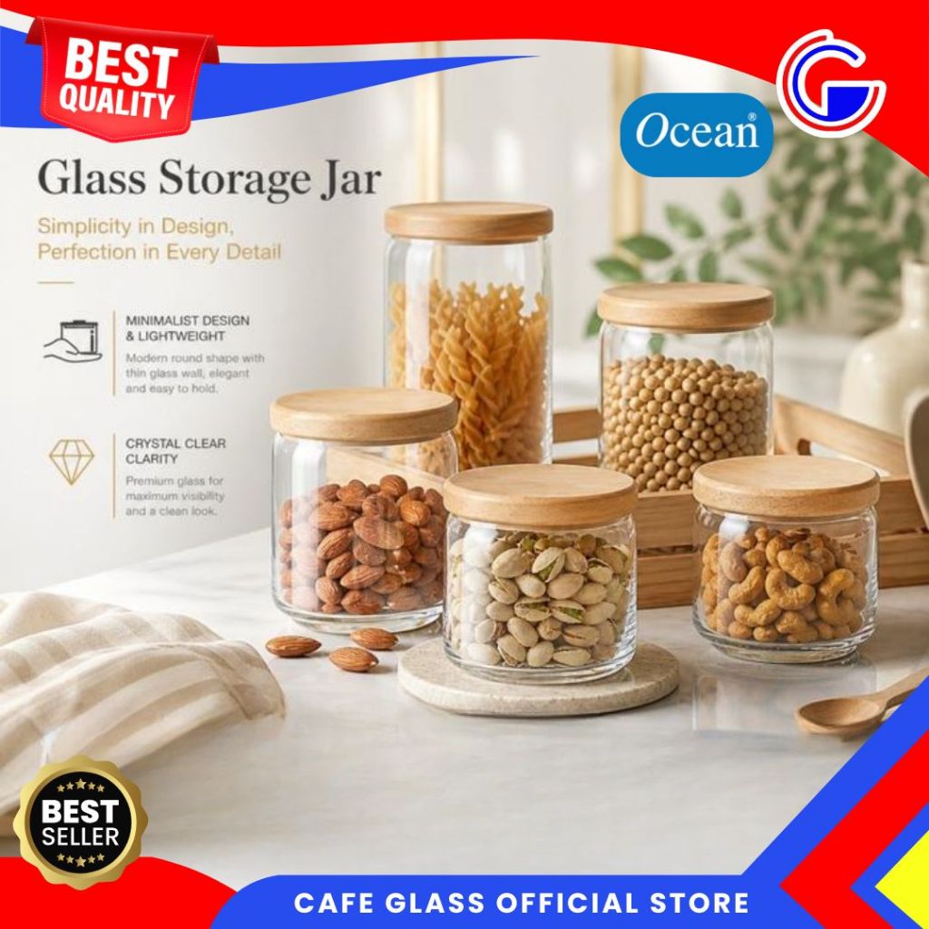 Toples Kaca Aesthetic-Toples Kaca Ocean-Toples Tutup Kayu-Toples 650ml