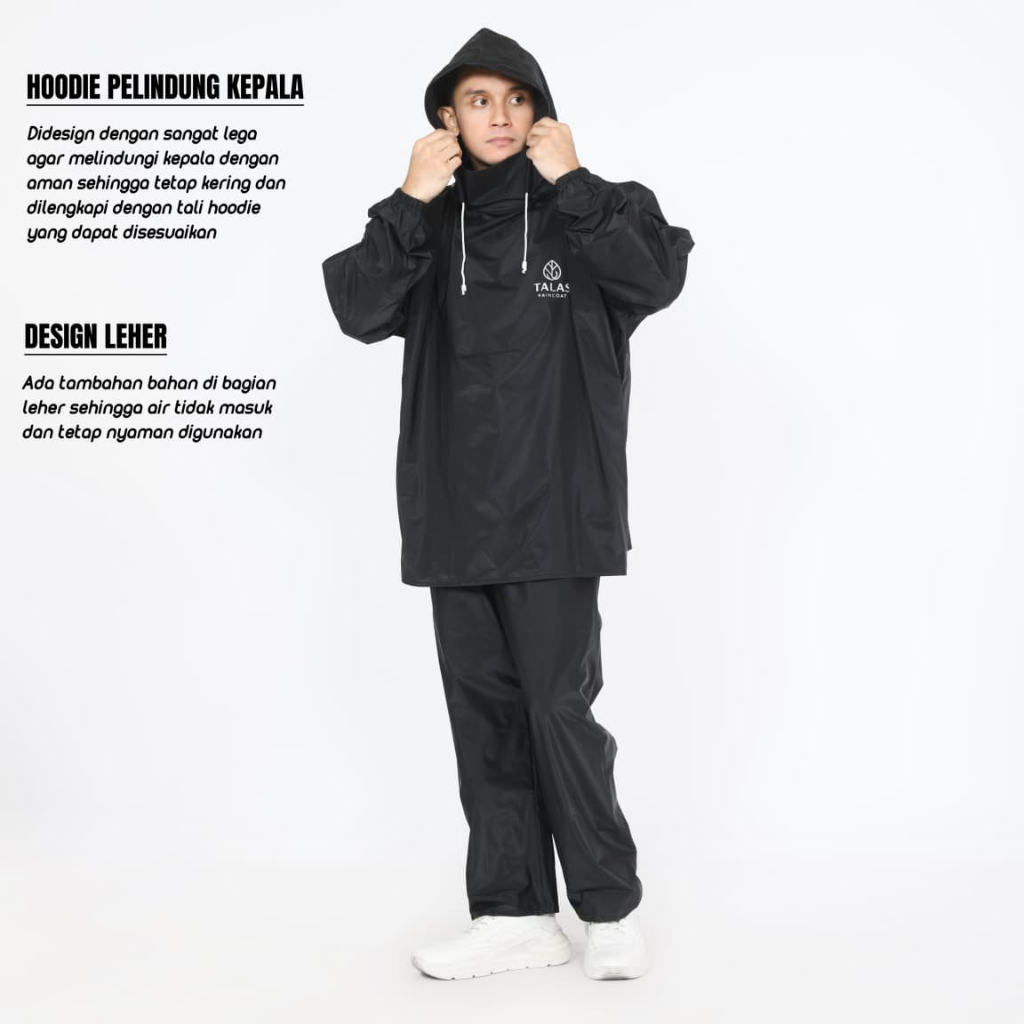 Jas Hujan Hoodie Waterproof dengan Celana Sealing Press foto 1