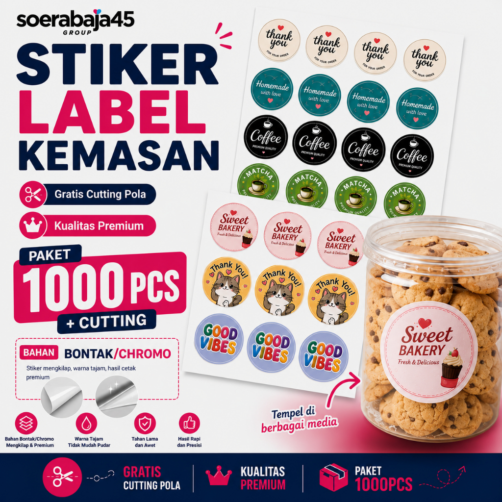 Stiker Label Kemasan Paket 1000pcs Plus Cutting