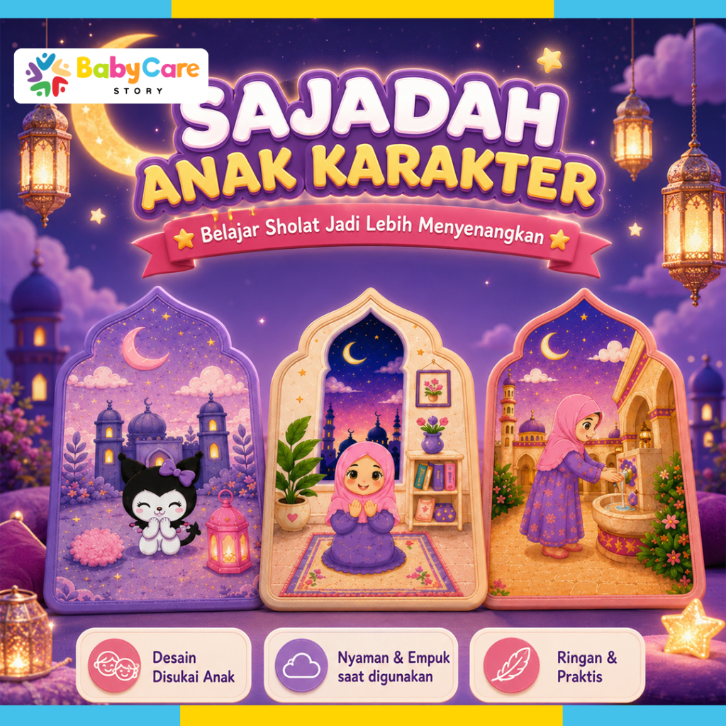 Sajadah Anak Travel Ngaji Shalat Sajadah Karakter Islami Sholat Premium Prayer Mat Kids Sajadah Anak Laki Perempuan TK SD Paud Tebal Anti Slip Kain Halus Busa Empuk Anti Licin Hadiah Kado Souvenir Hari Raya Lebaran Ramadhan Ultah