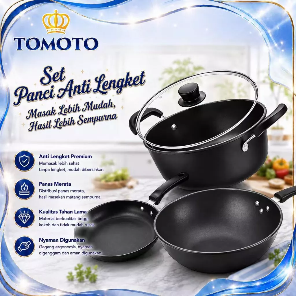 TOMOTO Panci Set 3PCS Anti Lengket Semua Kompor