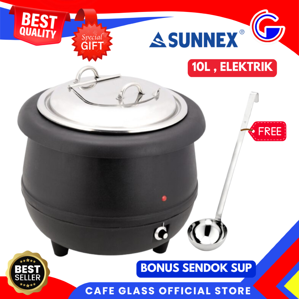 Sunnex Electric Soup Warmer 10L Free Centong Stainless - Pemanas Sop Bubur Listrik Prasmanan Hotel