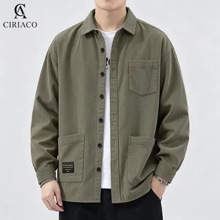Kemeja Corduroy Pria Lengan Panjang 3 Kantong Outerwear Pakaian Kasual Premium Kemeja Korduroi Oversize Gaya Korea Vintage Bahan Lembut