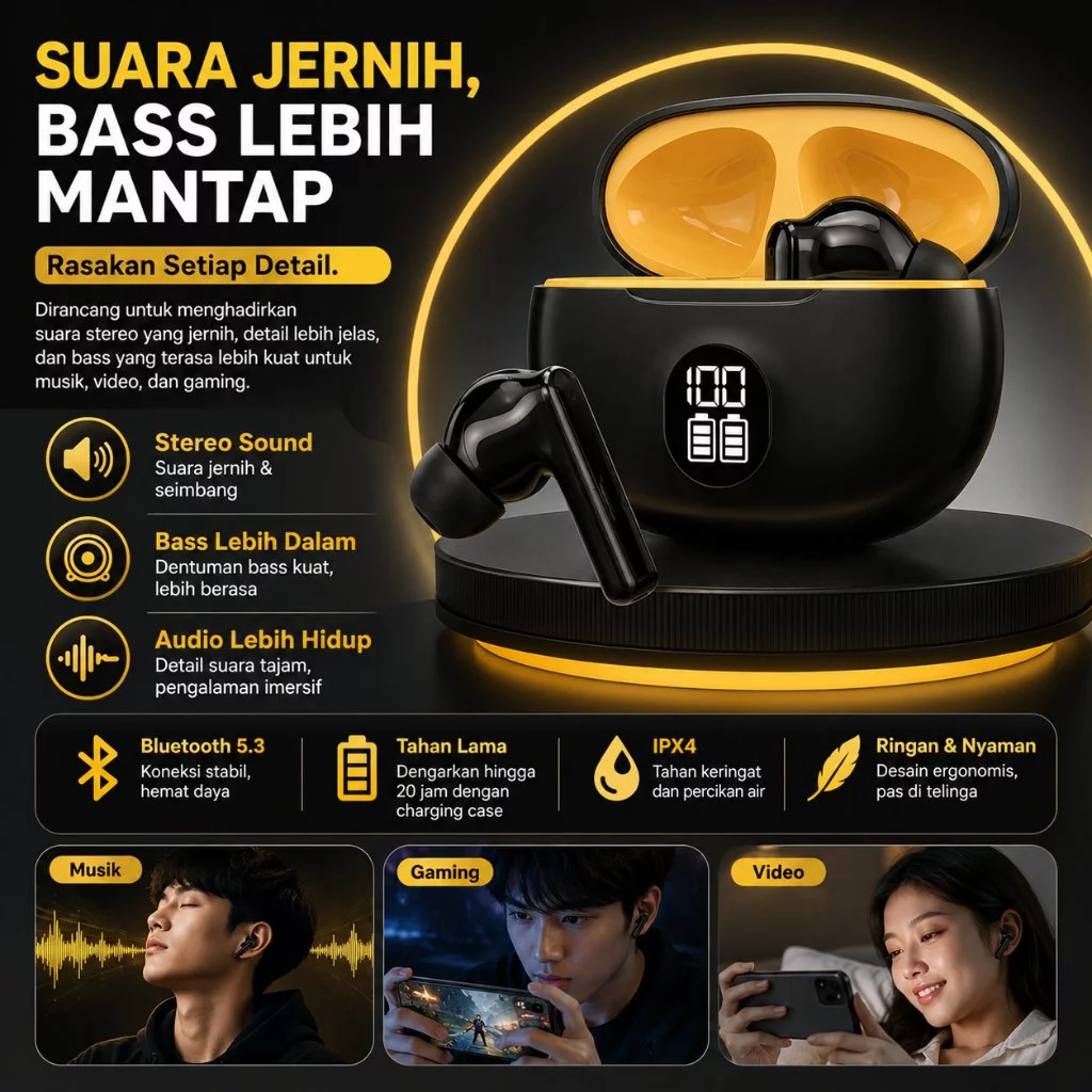 Headphone TWS baru Bluetooth 5.4, ANC nirkabel, ENC, mikrofon untuk panggilan jernih, layar LED, baterai tahan lama, cocok untuk penggunaan sehari-hari