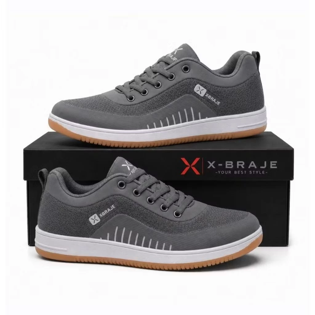 Sepatu Sneakers Pria X-BRAJE Original | Sepatu Casual Sporty Ringan & Nyaman | Anti Slip | Hitam Navy Abu