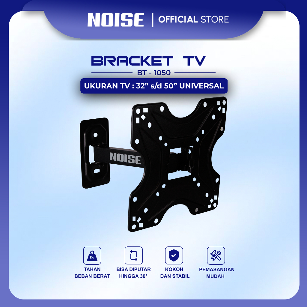 Product image NOISE Bracket TV Full Motion Wall Mount Bracket Dinding Stainless Steel Tebal untuk Televisi 10-60 Inci, Breket Smart TV, LED LCD TV, Monitor Layar Datar Kapasitas hingga 30 Kg BT-1060 