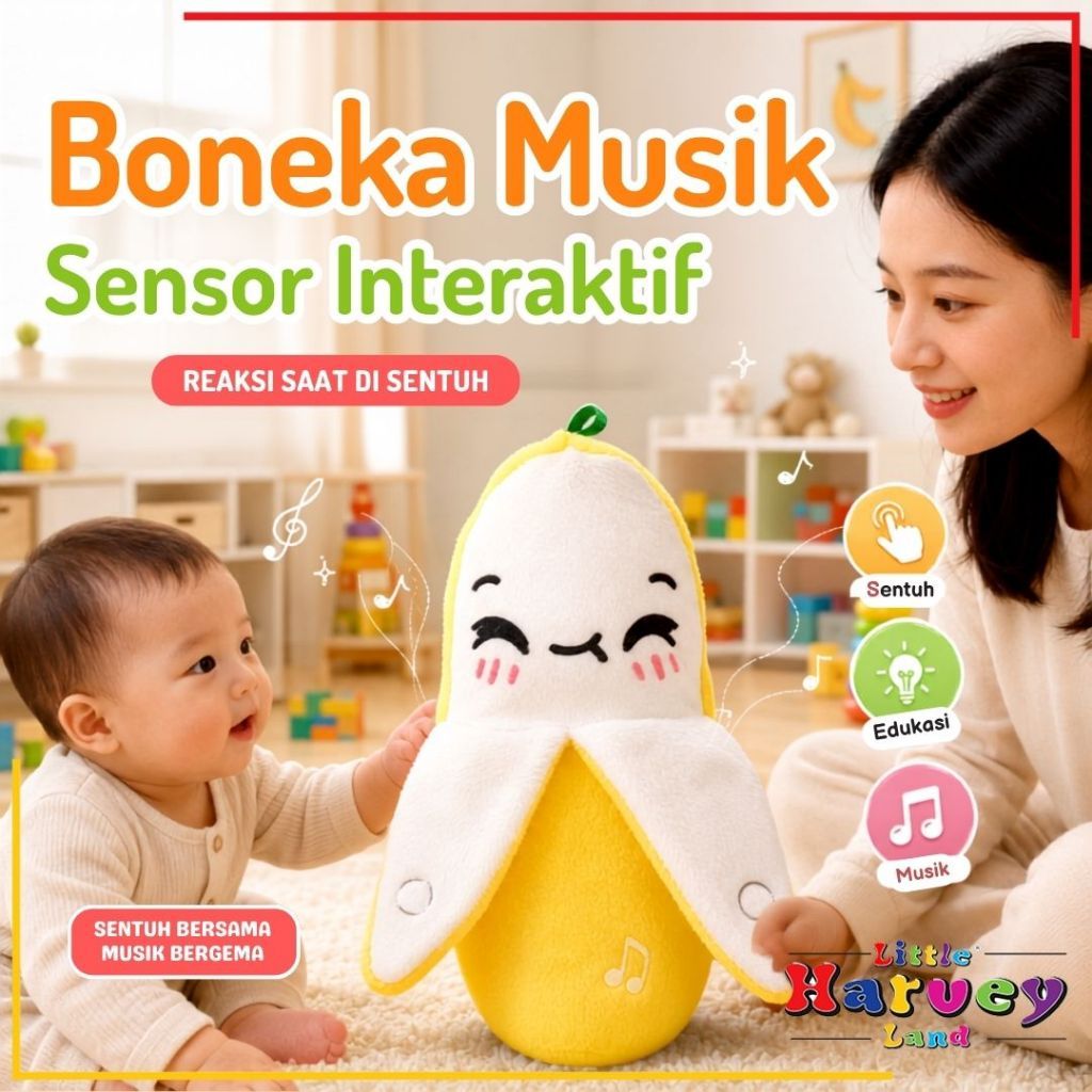 Mainan Boneka Pisang Musik Lucu Sentuh Bersuara Mainan Edukasi Anak 3 in 1 Viral Boneka Sensorik Lampu Seru Interaktif Bayi Belajar Bermain Clay Slime Gantungan Tas