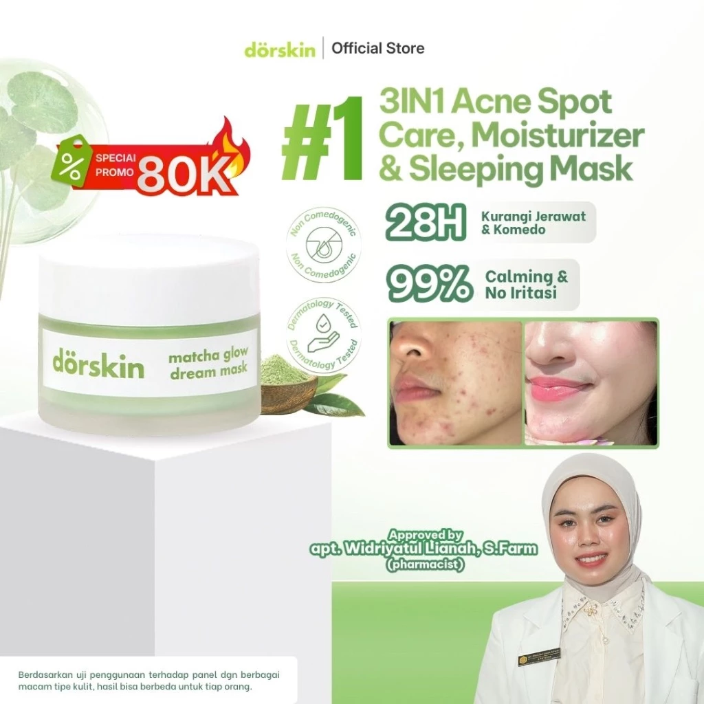 Review Dorskin Matcha Glow Dream Mask 3in1 untuk Jerawat dan Bekasnya