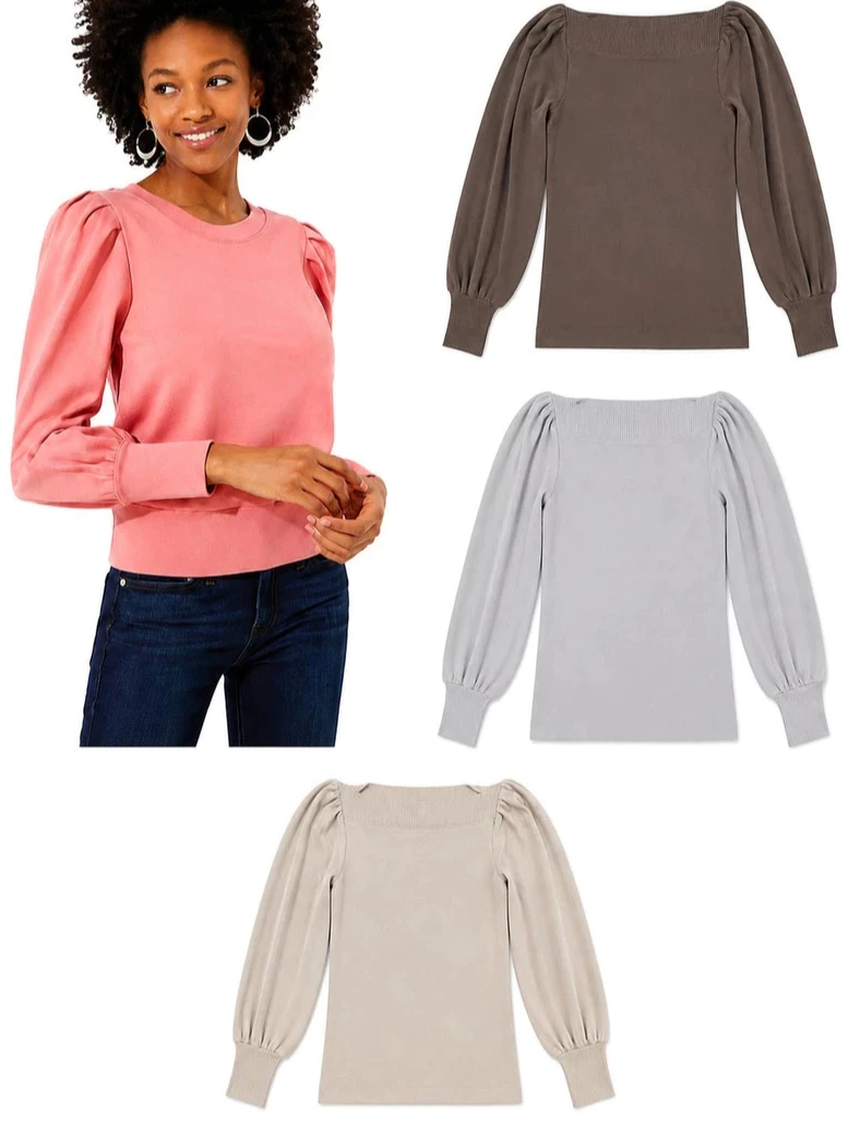 Atasan Lengan Panjang LF Cotton Puff Sleeve Sweatshirt Top - 3159