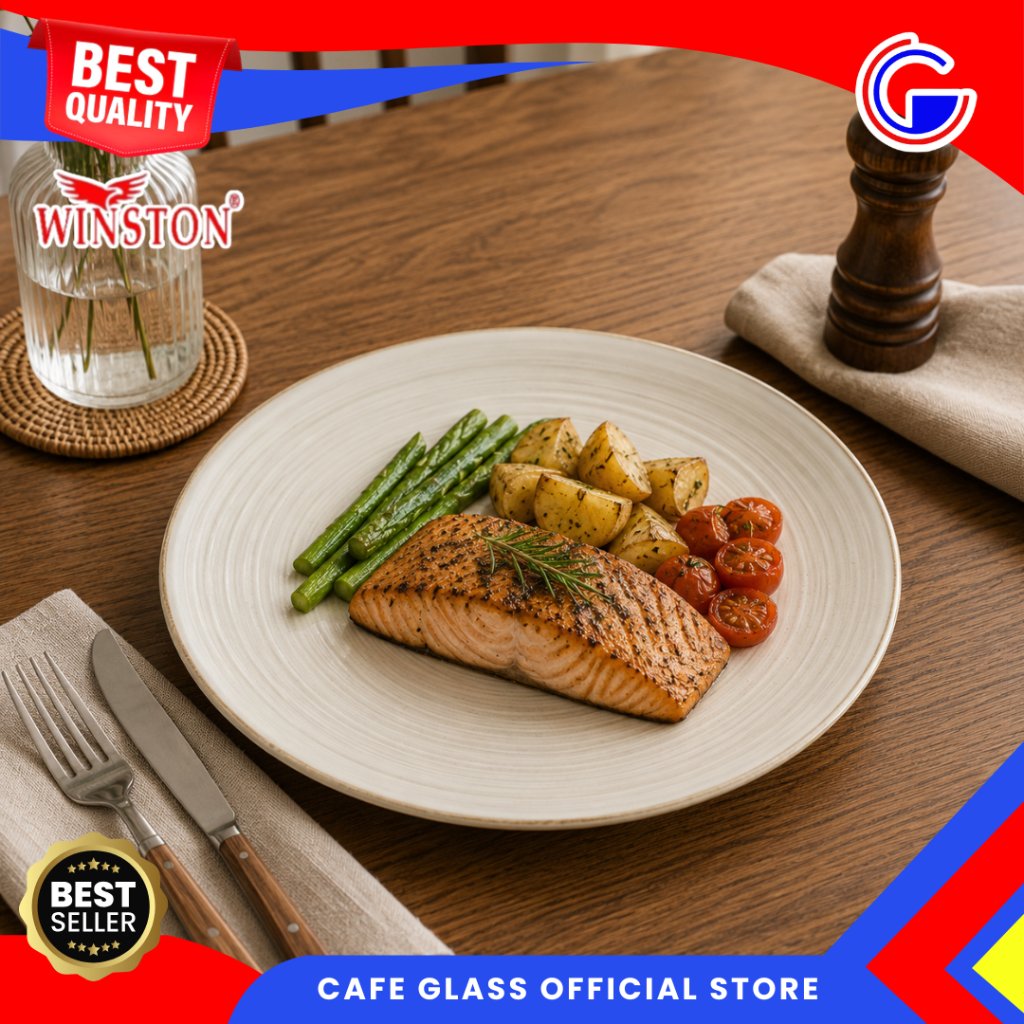 Piring Saji Keramik Putih - Piring Motif Aesthetic - Piring Restoran Cafe Hotel