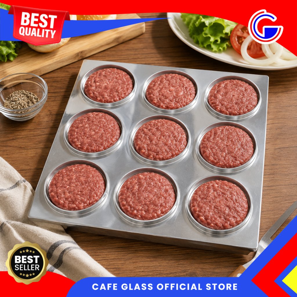 Cetakan Burger 9 Lubang Aluminium Tebal - Loyang Kue Bulat - Cetakan Daging Patty Hamburger Serbaguna Anti Karat
