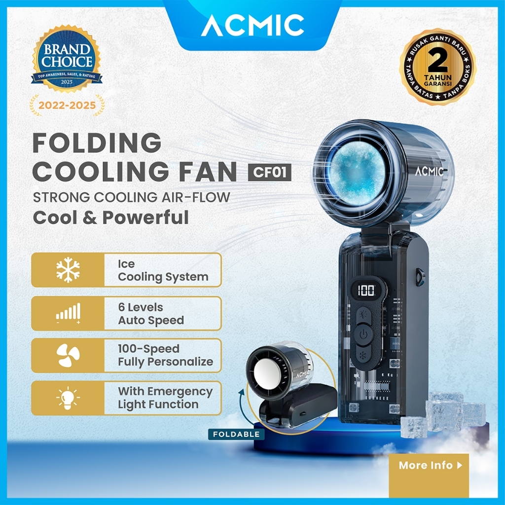 [New Launch] ACMIC Ice Cooling Fan CF01 Kipas Angin AC Mini Portable Digital Display Folding Cooling FAN Air Flow Cool & Powerful