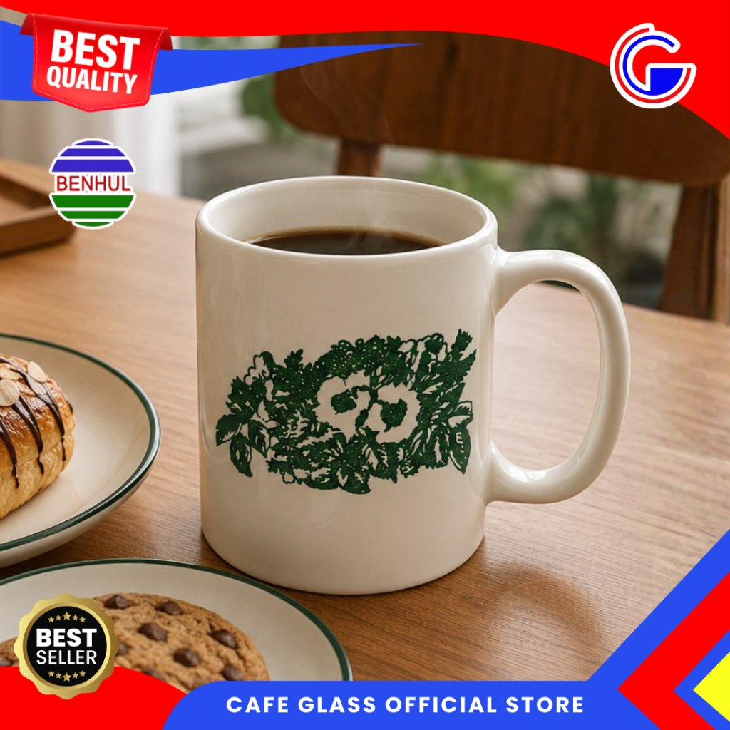 Gelas Kopitiam Jadul - Mug Kembang Sepatu - Cangkir Kopi Teh Dengan Pegangan - Mug Keramik Benhul