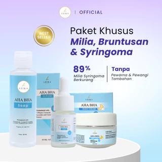 [VARIAN] Leika Skincare AHA BHA Serum & AHA BHA Night Cream & AHA BHA Soap Resmi BPOM Milia Syringoma Di Wajah
