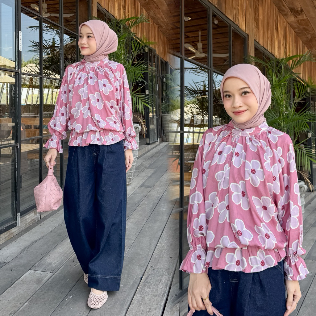 Lovia Blouse Kerut Bunga LD 120 - Blouse Oversized Wanita Tuku Klambi foto 3
