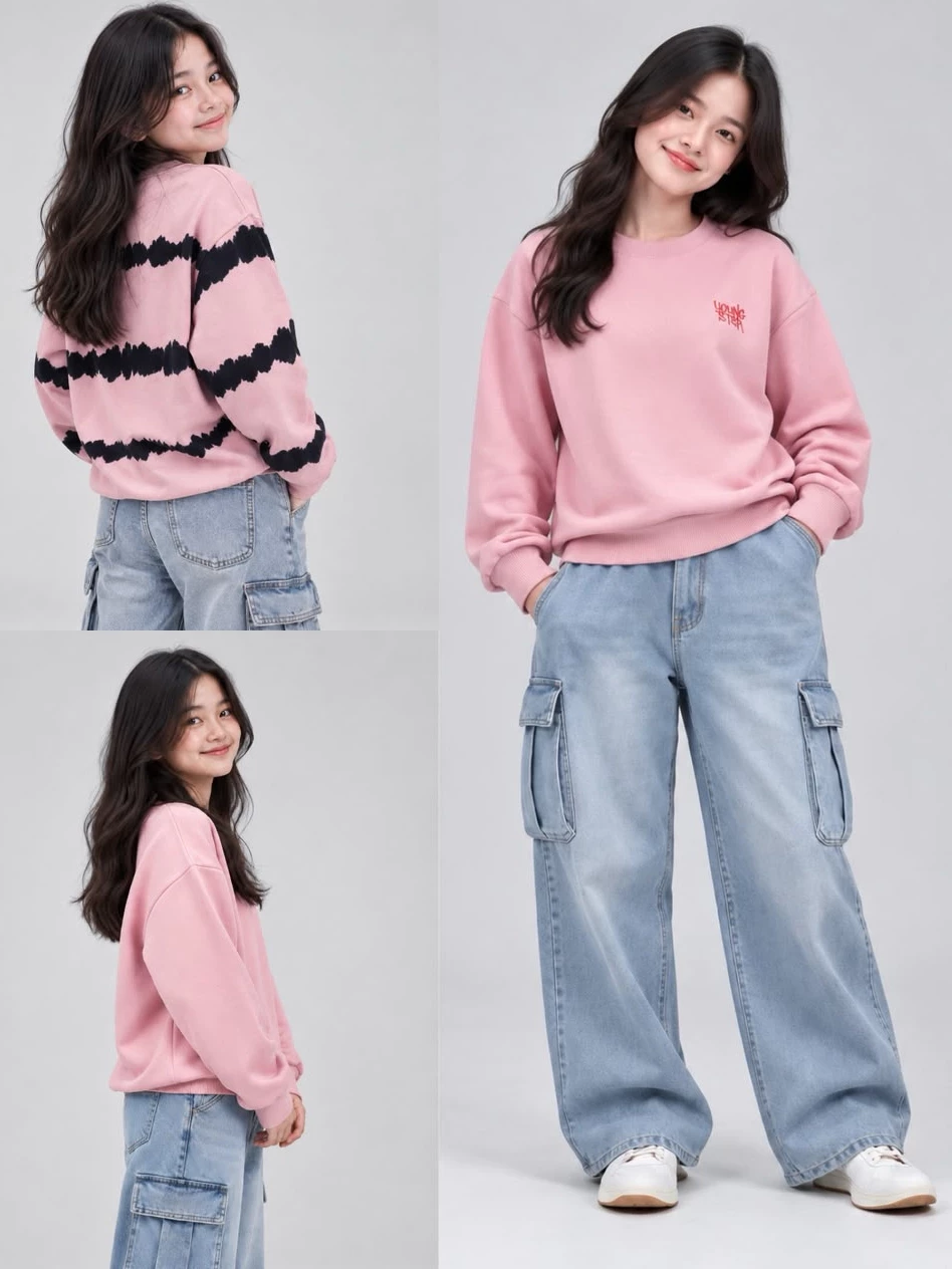 Sweater Crewneck Junior Remaja TPN Youngster Teen Girls Oversized Pink Sweatshirt - 3259