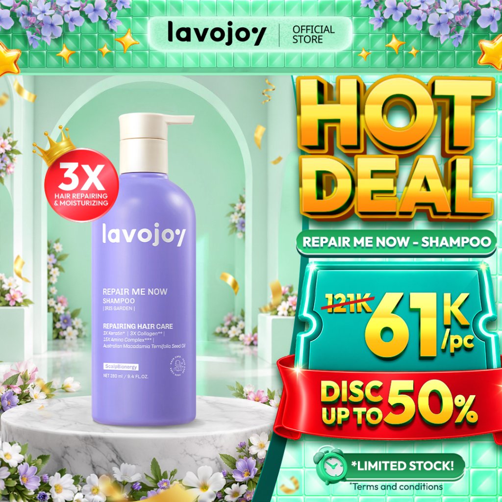 [NEW LAUNCH] Lavojoy Repair Me Now Shampoo Iris Garden 280ml  | Perbaikan Rambut Rusak Intens Dengan 3× Keratin + Ceramide Boost + ScalpBioEnergy Hydration Care | 3x Lebih Lembut, Lalus, Tanpa Mengiritasi