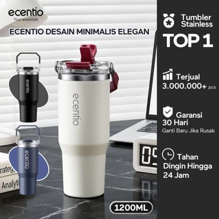 [DISKON PRE-ORDER 10% OFF ] ecentio Tumbler Stainless 304 1200ml Desain Minimalis Elegan, Botol Minum Besar Portable Anti Bocor, Thermos Tahan Panas Dingin 24 Jam Dengan Sedotan, Cocok untuk Minum Kopi, Sekolah & Penggunaan Sehari-Hari