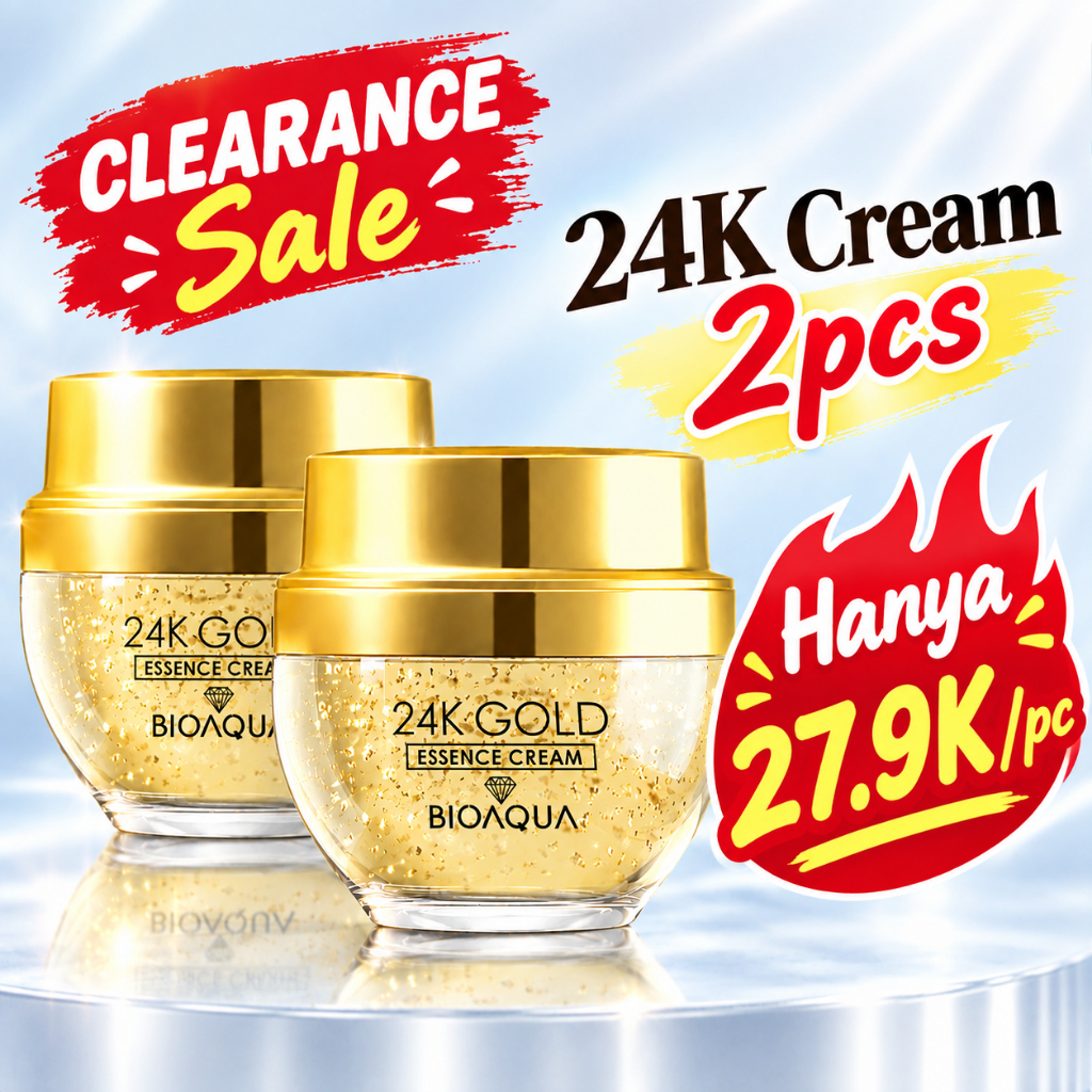 [Clearance Sale]-Bioaqua Cosmetics 24K Gold Skincare Set Anti aging Paket Moisturizer / Serum Wajah / Cleanser Facial Wash